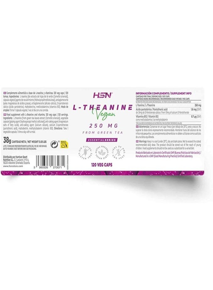 أتش أس أن ثيانين HSN 250 ملغ | 120 كبسولة نباتية | حمض أميني طبيعي 100% من إل-ثيانين مستخلص من أوراق الشاي الأخضر | غير معدل وراثيًا، نباتي، خالٍ من الغلوتين - Image 3